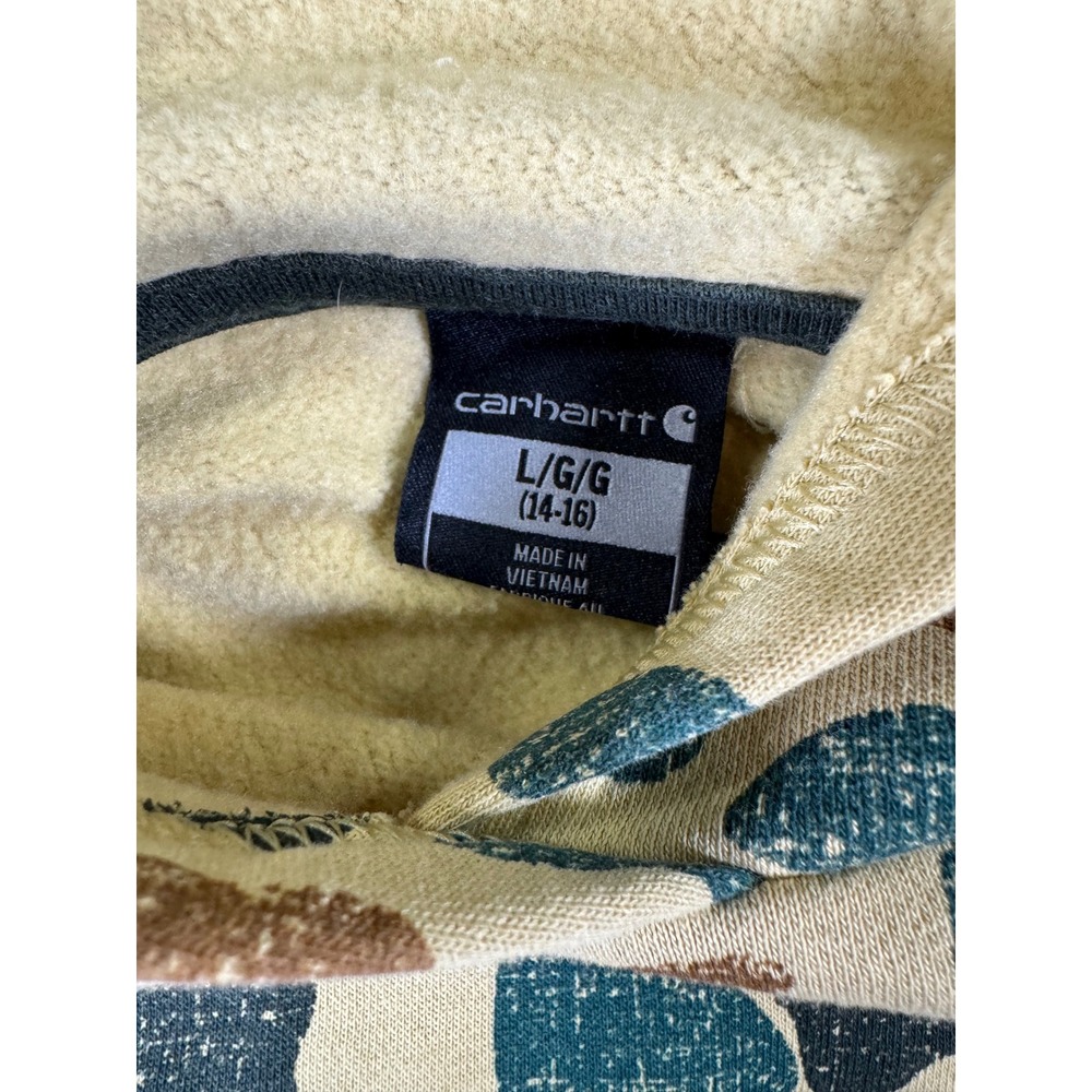 Carhartt Kids Camo Hoodie Pullover Sweatshirt Tan Teal Brown Logo Size L 14-16 - Picture 5 of 7